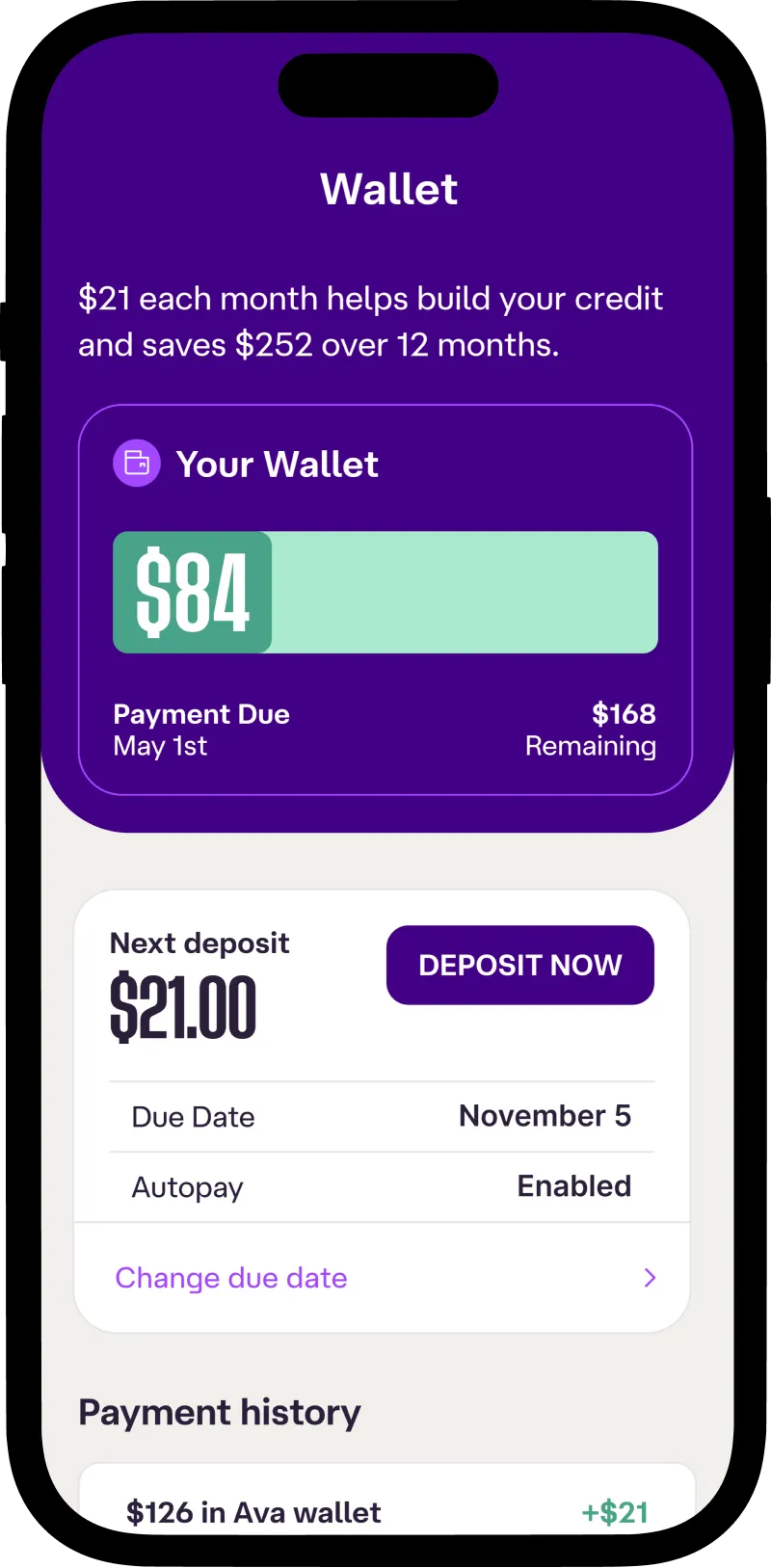 Ava savings builder app screen