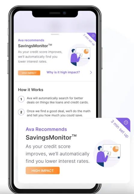 ava savings monitor screen on the app