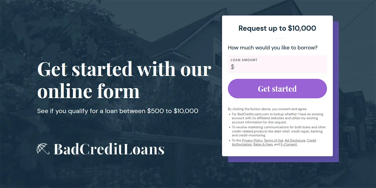 bad credit loans starter screen